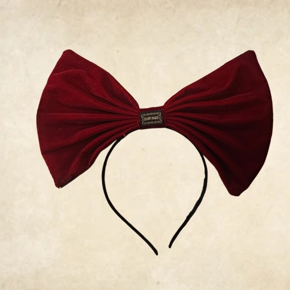 Big Velvet Burgundy Bow Headband